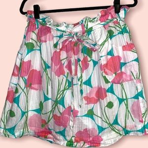 Lilly Pulitzer metallic gold striped floral print skirt, elastic waist, size Xl